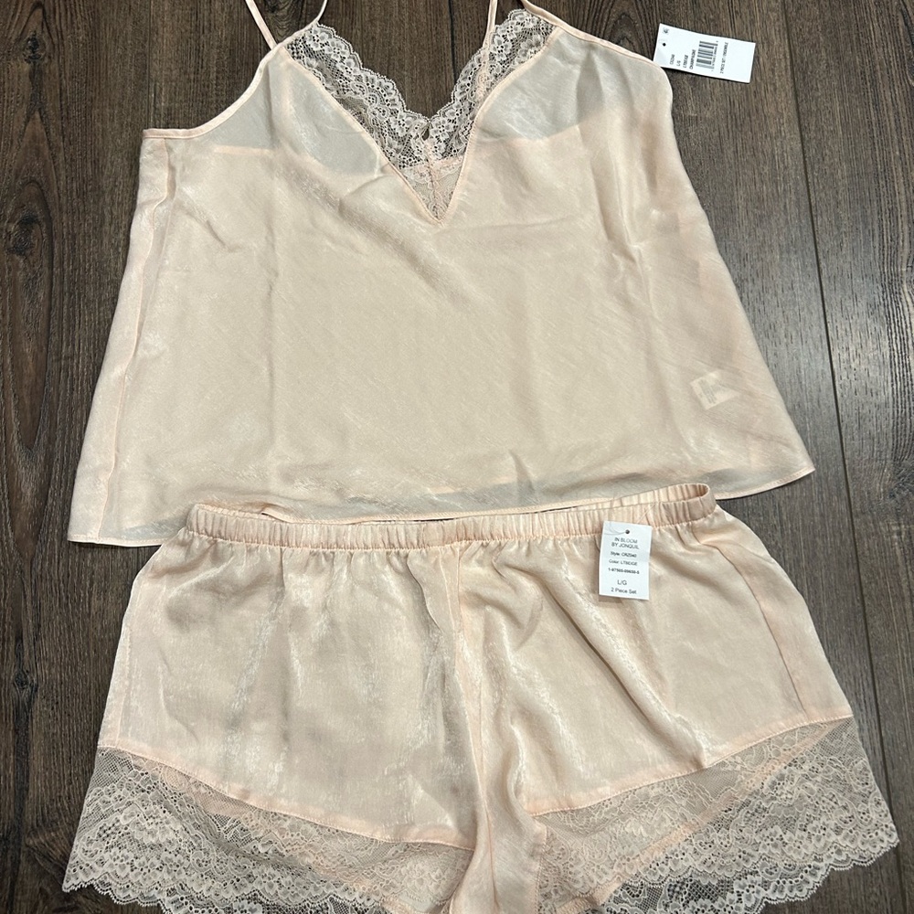 In Bloom Sheer Lace-Trim Cami and Shorts Set - Pale Blush